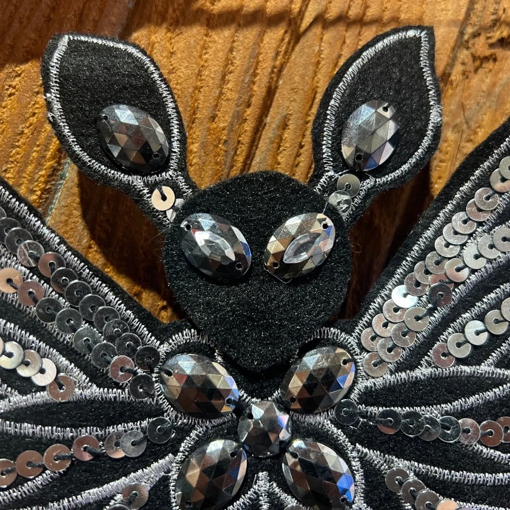 Handmade Halloween Bat Garland, sparkly sequined, jeweled, art deco wall hanging